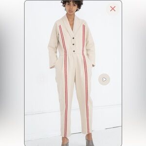 LITTLE CREATIVE FACTORY HESSIAN OVERALLS - RED STRIPE size large NWOT